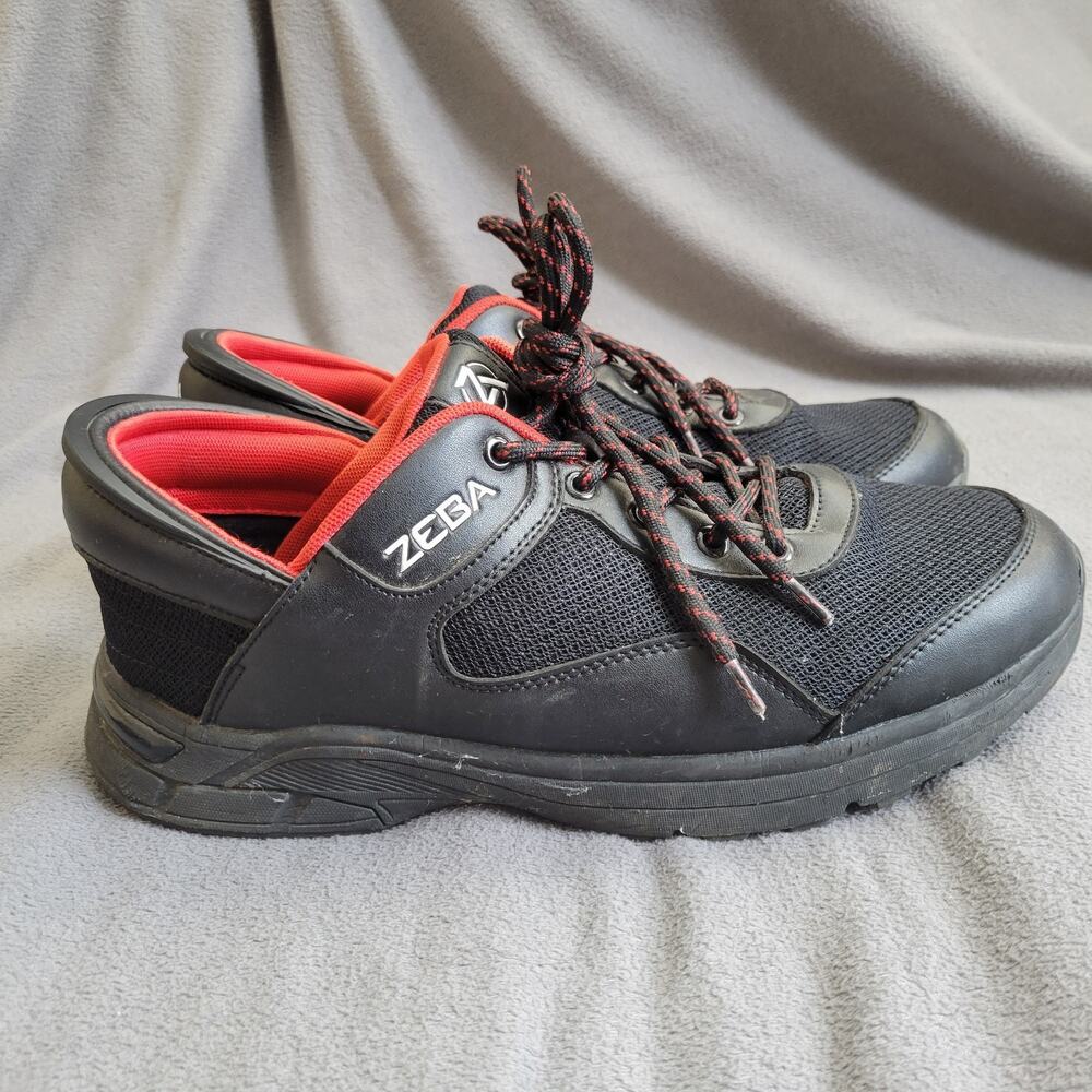 COSMIC BLACK ZEBA Sneaker Shoes Mens Size 12 Hands Free Slip On Tie Once Red - Picture 5 of 11